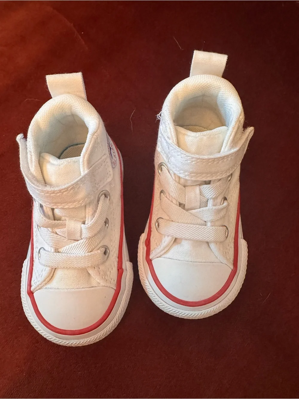 Converse Kids White High-Top Sneakers with Red Stripe